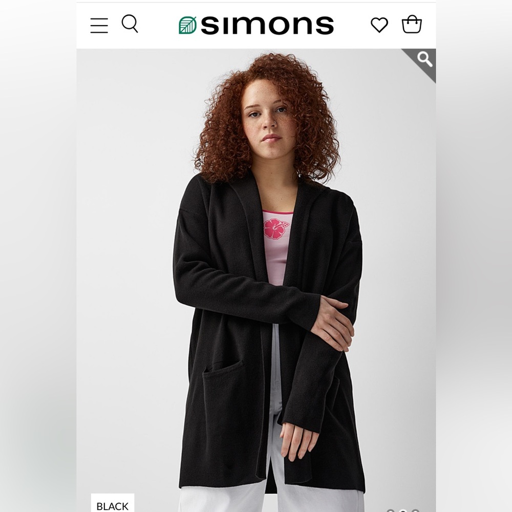 Open front hooded sweater cardigan with pockets.